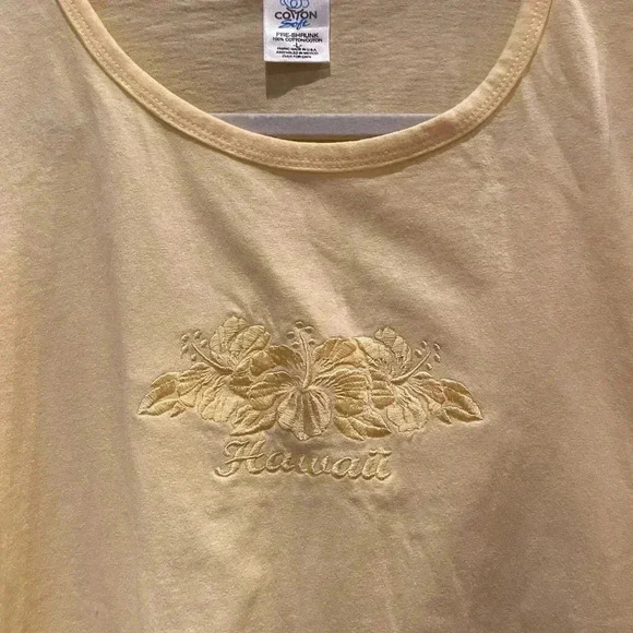 HAWAII LIGHT BUTTER YELLOW EMBROIDERED VINTAGE TOP L - Picture 2 of 4